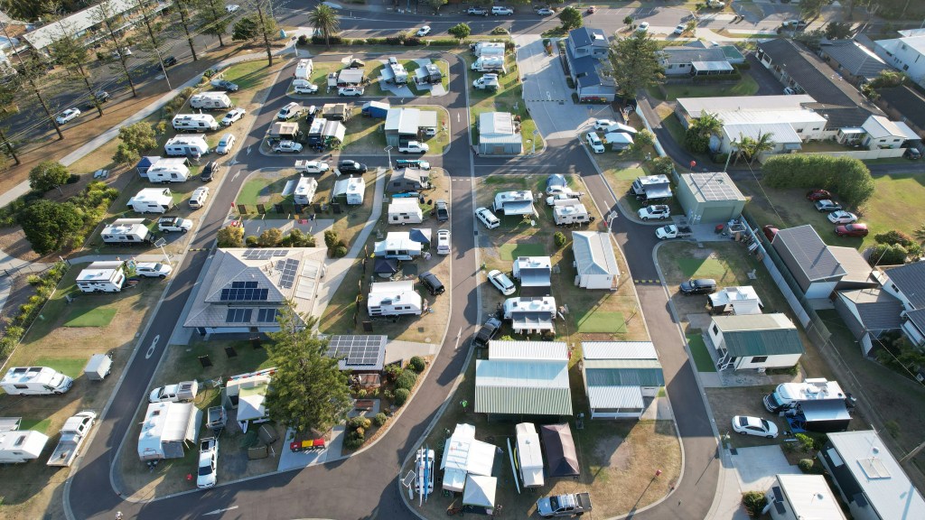this is a picture of an aerial view of an RV Park